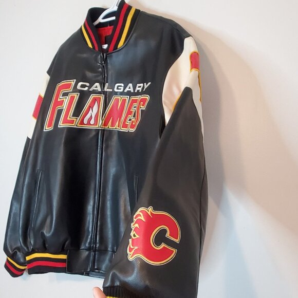 Calgary Flames NHL Faux Leather Bomber Jacket Black Size XL - Picture 3 of 6